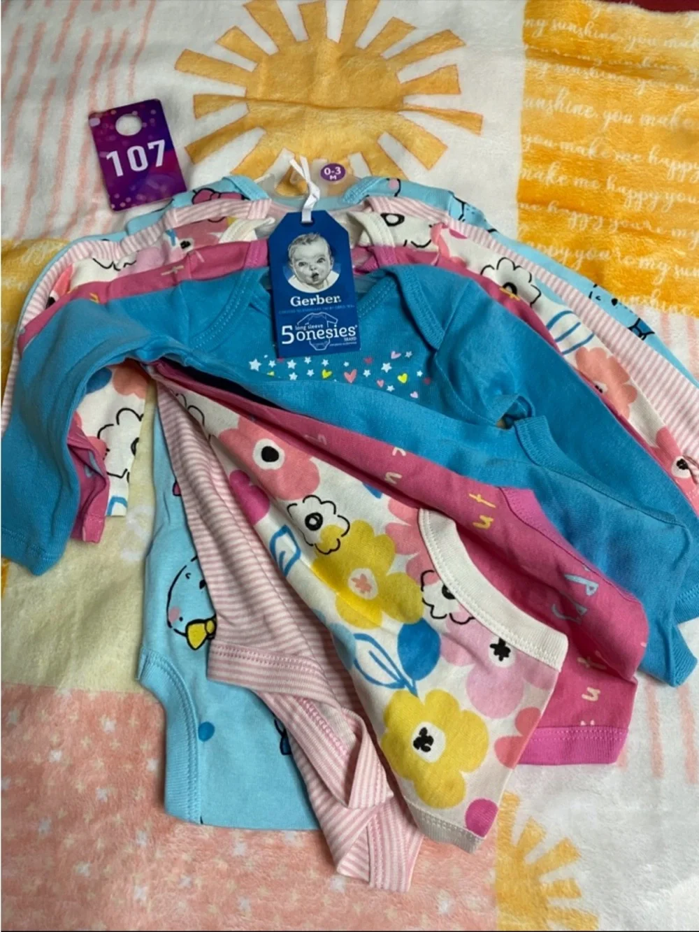 Gerber Baby Girl 5-Pack Long Sleeve Onesies bodysuits, 0-3mths - Picture 10 of 13